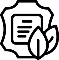 Sticker - Line icon of a certificate with leaves, representing a certification of eco friendliness for a product