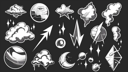Poster - A collection of various cloud shapes on a dark, black background