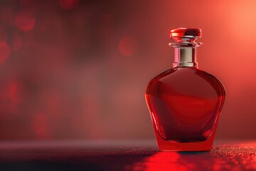 Poster - A glass bottle of red wine sitting on a wooden or stone table