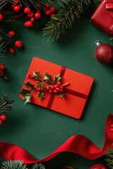 Poster - A small red gift box placed on a green table, ready to be opened and enjoyed