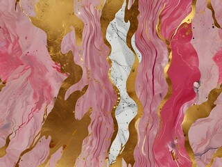 Wall Mural - abstract background with Marble pattern. Golden accents and pink paint strokes Generative AI