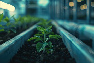 Poster - A close-up view of a plant growing in a planter, great for gardening or nature-themed projects