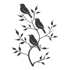  minimalist line art icon birds on tree branches logo symbol