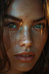 Poster - A close-up shot of a woman's face featuring freckles