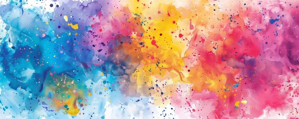 Canvas Print - Watercolor design with splashes of vibrant colors and delicate outlines, creating a whimsical pattern