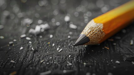 Poster - A close-up shot of a pencil lying on a table, great for illustrating writing or creativity concepts