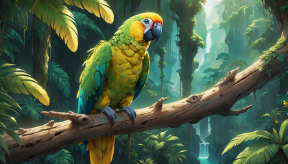 Wall Mural - Bright Yellow Bird in Tropical Forest