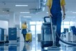 © Daria - Professional cleaners using vacuum in a spacious office with employees working in the background