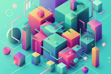 Poster - A cluster of vibrant cubes against a calming blue backdrop
