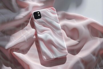 Poster - A pink phone case placed on a soft pink cloth, perfect for phone photography or decorative purposes