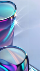 Wall Mural - Abstract background with glowing 3D grid waves, geometric square cube, reflective material glass with motion blur effect, blend of vibrant color shapes