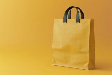 Aufkleber - A simple brown paper bag with black handles sitting on a bright yellow background