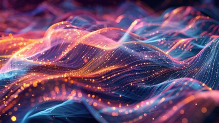 Fototapete - Interwoven strands of light creating a luminous tapestry, 3D background, fiber optic abstract