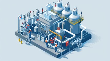 Poster - Industrial pipe plant with pipes and valves