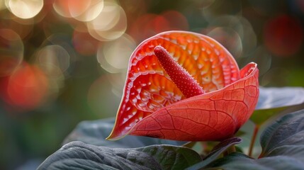 macro shot of a rare anthurium with its large, bird's nest form