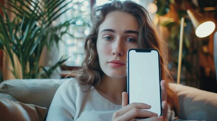Poster - A person holding a smartphone with a blank screen, suitable for use in presentations about technology, innovation or modern life