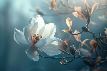 Poster - A close-up shot of a single flower growing on a tree branch