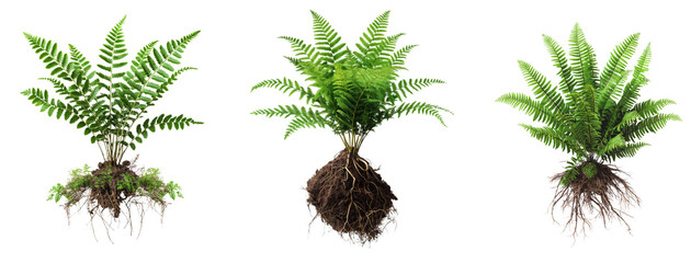 Poster - fern plant with roots collection isolated on transparent or white background