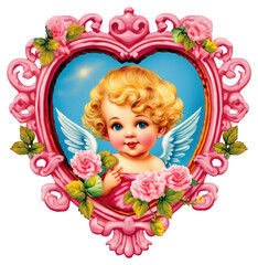 Poster - PNG  Cherub printable sticker heart cute baby.