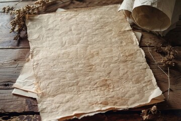 Poster - A single sheet of paper sits on top of a wooden table, providing a clean and minimalist workspace