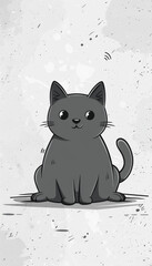 A cartoon cat is sitting on a grey background