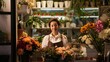 © spyrakot - Flower Shop Clerk with Beautiful Floral Arrangements and Plants in a Well-Lit Store