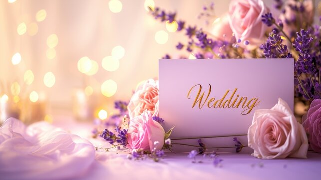 Romantic allure: captivating wedding invitation card adorned with text wedding, blending elegance and sentiment in beautiful design, perfect for announcing and inviting to joyous celebration of love