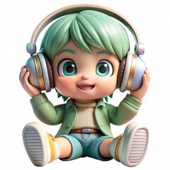 3d model cartoon with listening music