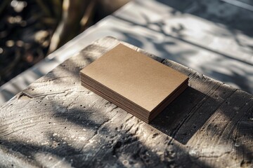 Aufkleber - A stack of brown cardboard boxes or files sitting on a wooden table, perfect for office or home use