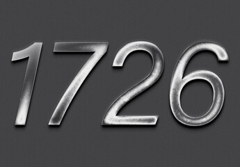 Wall Mural - Chrome metal 3D number design of 1726 on grey background.