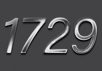 Sticker - Chrome metal 3D number design of 1729 on grey background.