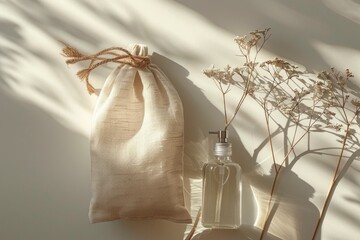 Poster - A bottle of perfume sits next to a bouquet of fresh flowers