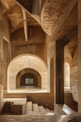 Poster - A cozy room with wooden benches and a window allowing natural light in