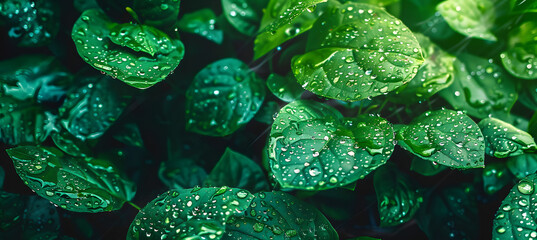 Wall Mural - Nature green leaves with raindrop background texture