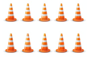 Aufkleber - A group of orange and white traffic cones on a road or construction site, ideal for illustrations about safety, warning signs, or infrastructure projects