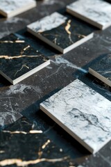 Poster - A detailed view of a black and white marble table surface