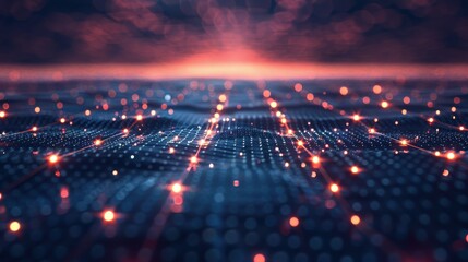 Poster - Pulsating grid of light nodes in a vast expanse, 3D background, grid abstract 