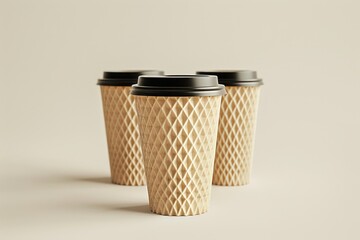 Poster - A row of three coffee cups on a table, ready for use or serving