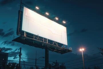 Poster - A nighttime scene of a brightly lit billboard with an empty message board