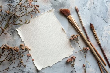 Leinwandbilder - Artist's workspace with paintbrushes and paper