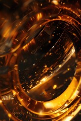 Poster - A detailed view of a shiny gold ring against a dark black background, perfect for jewelry or luxury goods advertising