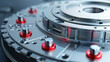 © Moopingz - Close-up view of a precision mechanical component with red screws, highlighting engineering and industrial design.