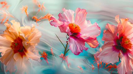 Wall Mural - Abstract Close-up of Delicate Colorful Flowers Against Breezy Background