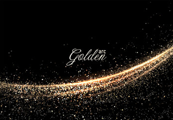 Canvas Print - Isolated arc with shiny gold tinsel on black background.