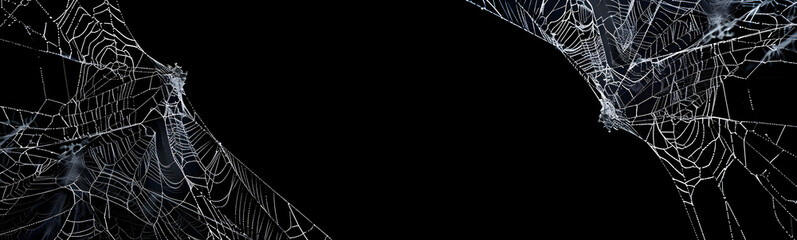 Wall Mural - real creepy spider webs on black banner