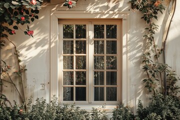 Aufkleber - A window with a bouquet of colorful flowers inside an office building