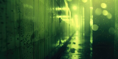 Poster - A long hallway with a clock on the wall providing a sense of time and space