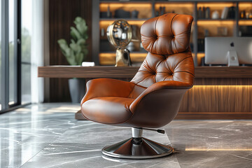 Wall Mural - Brown leather office chair standing in modern office