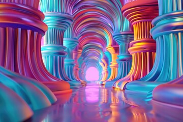 Fototapete - Columns in a colorful room, suitable for interior design or architecture illustrations