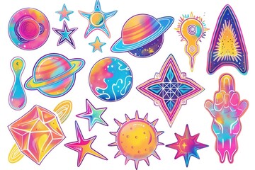 Poster - A collection of colorful stickers stuck to a white background, ready for use or decoration